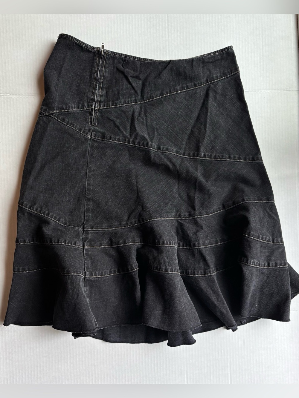 Y2K dkny jeans black grey denim maxi skirt ruffle mermaid panels flare fishtail
